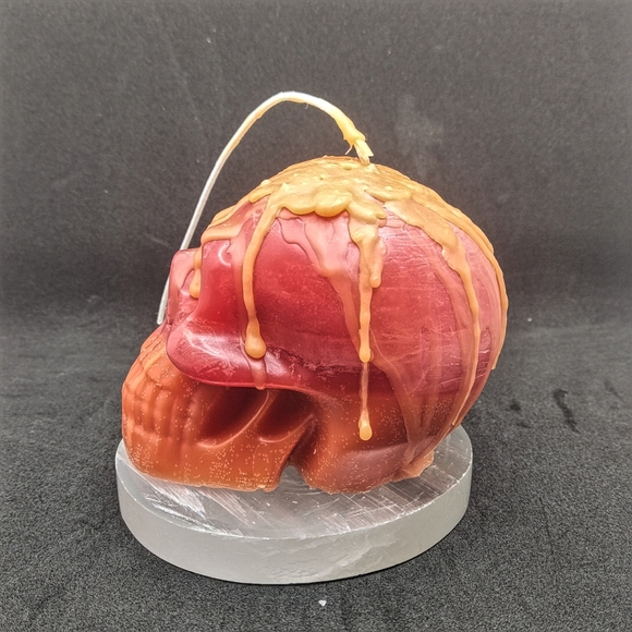 Hand-made Dark & Light Orange Skull Candle Unscented - Picture 2 of 5